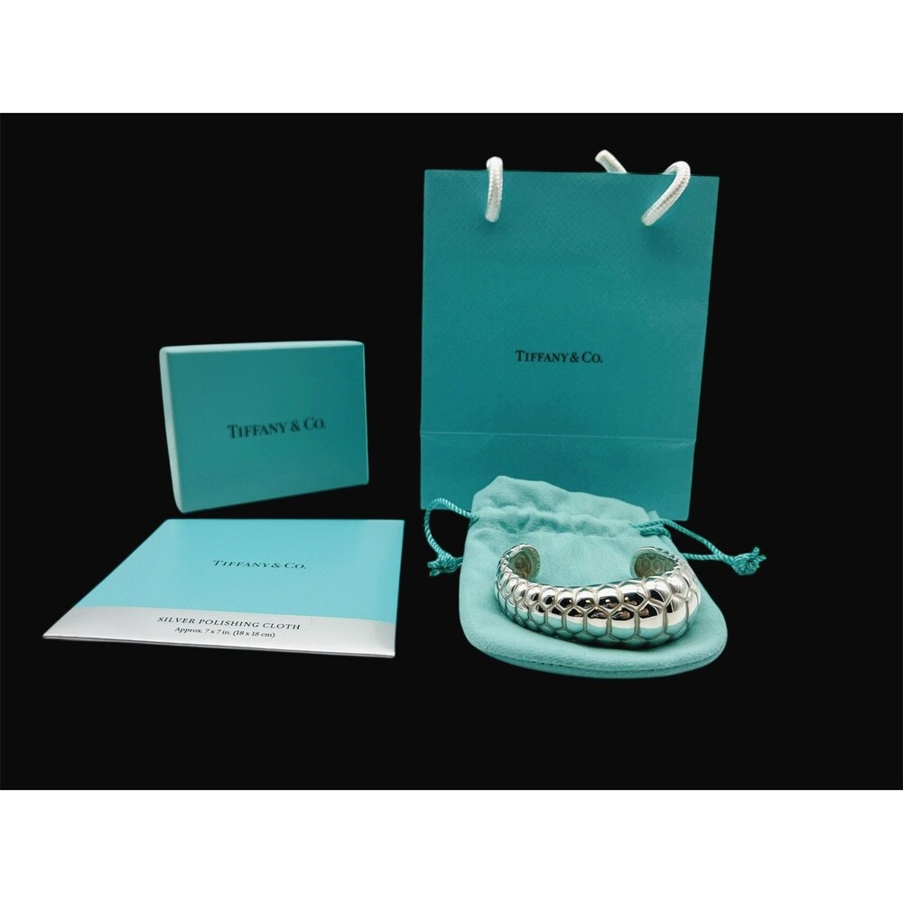 Tiffany & Co Silver Tortoise Alligator Cuff Bangle Bracelet Box Pouch Bag Cloth